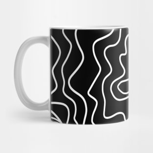 Topographic Wavy Contour Abstract Line Art White on Black Mug